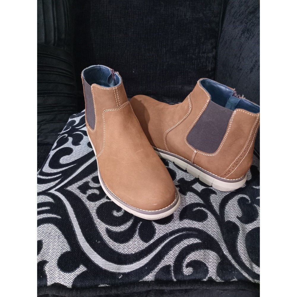 Johnston & Murphy Boys Tan Leather Chelsea Boots Side Zip Size 5M 25-8386